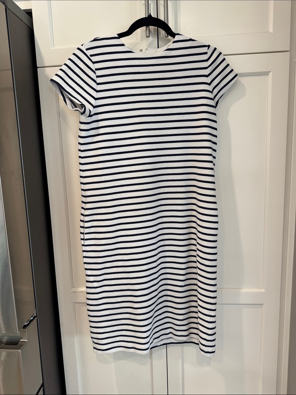 Ralph Lauren White and Navy Striped Short-Sleeve Midi Dress